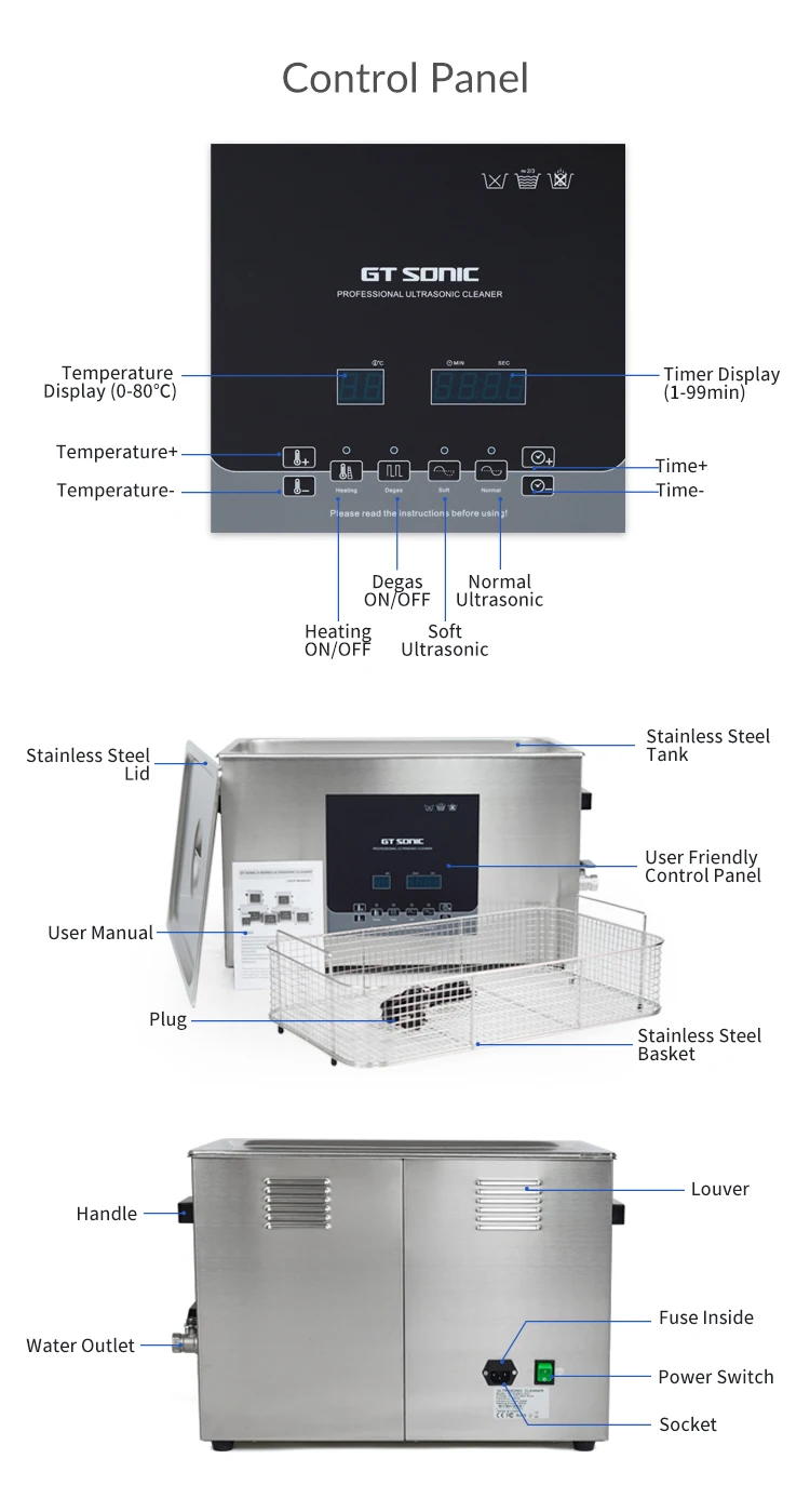GT SONIC D20 Medical Use Cleaning Machines All Stainless Steel Circuit Board Digital Commercial Ultrasonic Cleaner
