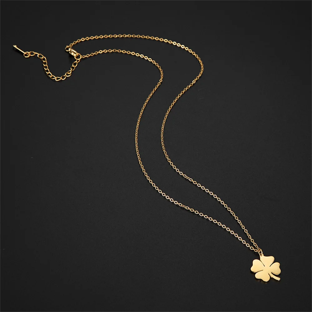 Kkjoy Edelstahl Pflanze Vierblättriges Kleeblatt Anhänger Halskette Mode Elegante Feminine Kurze Schlüsselbein Kette Halskette Schmuck – Detail 12