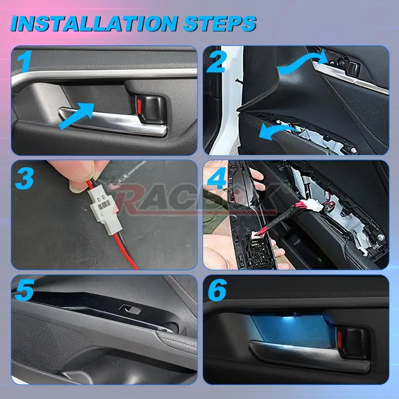 LED Door Bowl Armrest Atmosphere Light for Toyota RAV4 XA50 2019 2020 2021 2022 2023 Interior Decoration Ice Blue Handle Lamp