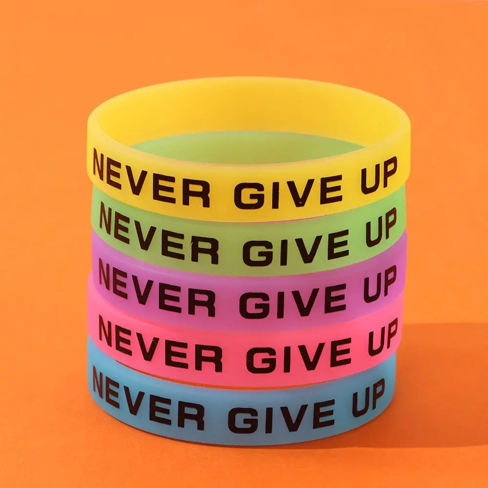 1PC Never Give Up Luminous Rubber Bracelet Men Women Friendship Silicone Wristband Teens Motivational Sport Cuff Bangle Gifts