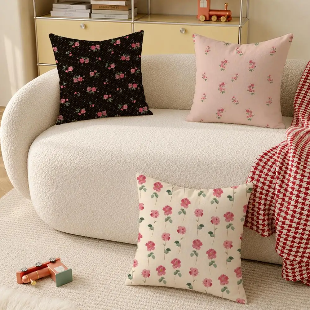 Warm Roses Bloom In Midsummer Cushion Cover Anti-dustmite Pillowcase Invisible zipper silky short plush Sofa cushion cover