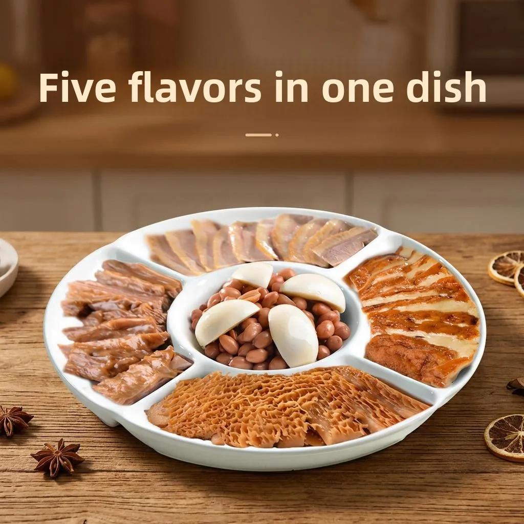 

Creative Ceramic Multi-Grid Food Tray Hotel Dining Utensils Speciality Charcuterie Fruit Tray Adult round Shape Handmade