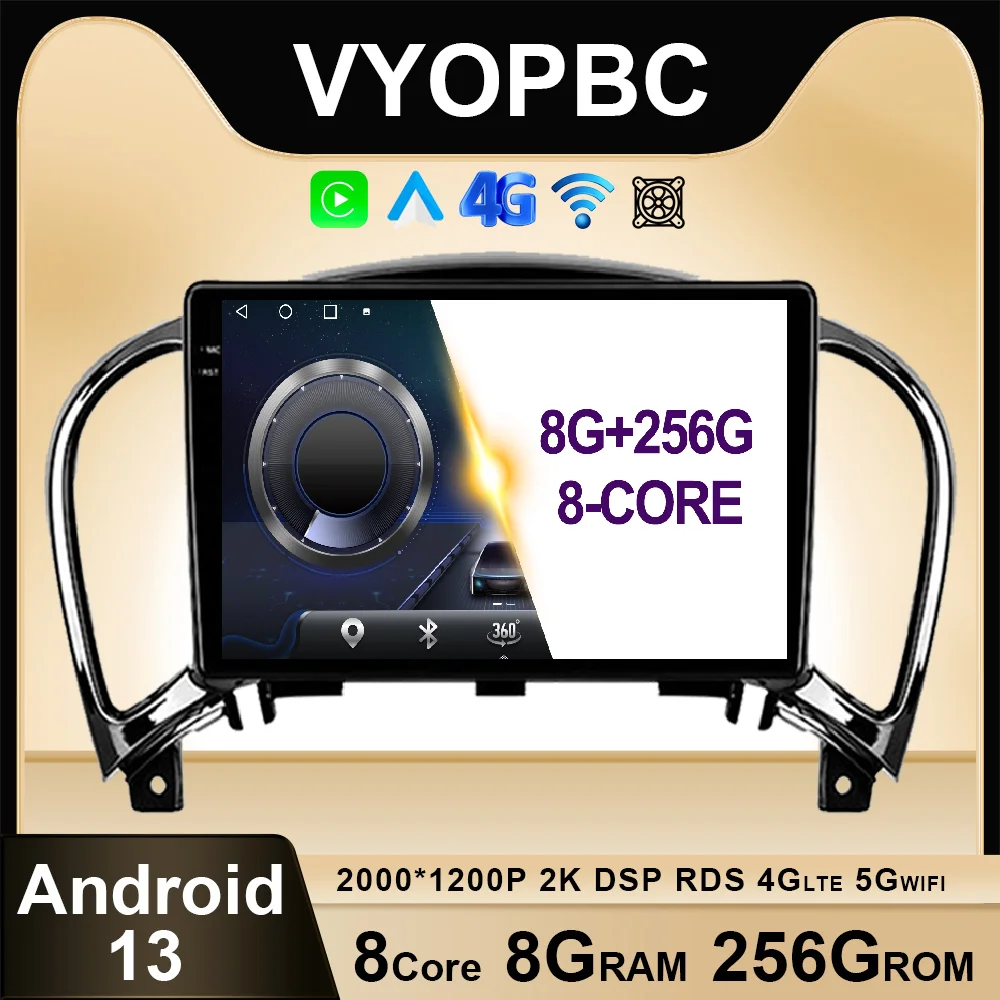 

9 Inch Android 13 For Nissan Juke YF15 2010 - 2014 Car Radio BT No 2din Stereo RDS Navigation GPS Multimedia AHD ADAS DSP Video