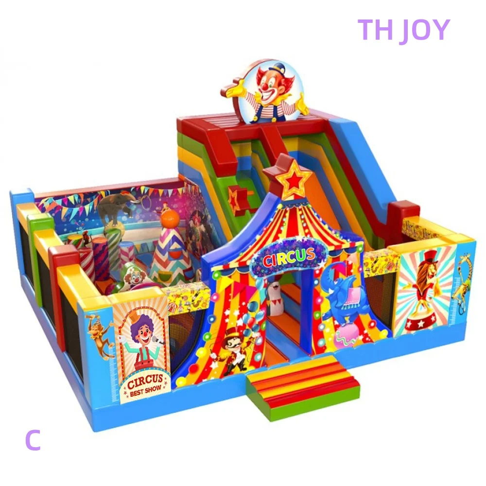 Par navire au port, 8x8m Terrain de jeu gonflable sur le thème du cirque Château sautant, clown Commercial gonflable Maison gonflable ville amusante