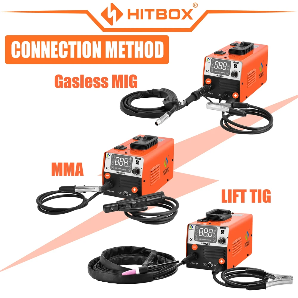 HITBOX-máquina de soldadura semiautomática 3 en 1, herramienta de sinergia para soldadura sin Gas, MIG/LIFT TIG/MMA, inversor sin Gas, HBM200