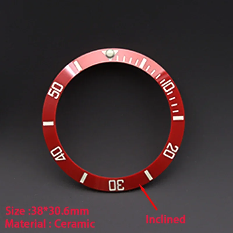 38mm*30.6mm Watch Red Ceramic Bezel Insert BGW9 Luminous Fit SKX007 SKX009 Tuna Canned Diving Turtle GMT SUB YACHT-MASTER Watch