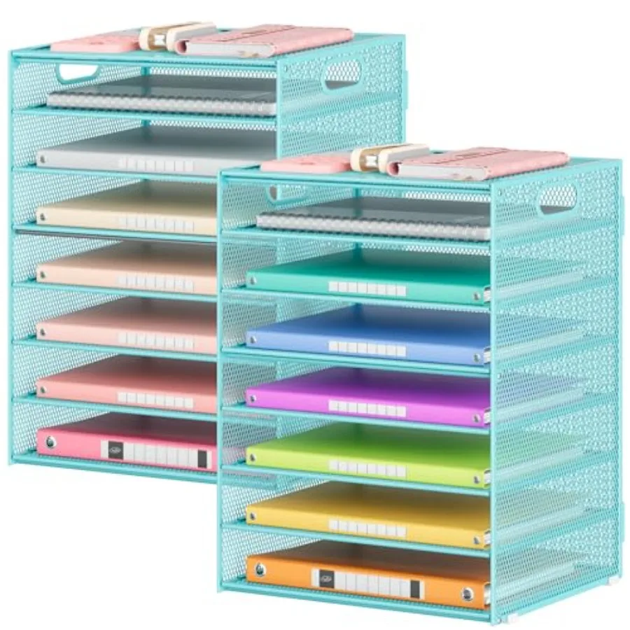 

Office Desk File Organizer, Letter Tray Paper Organizer with Handle, Including 5 Adjustable Slide Trays for Organizing Desk Wor