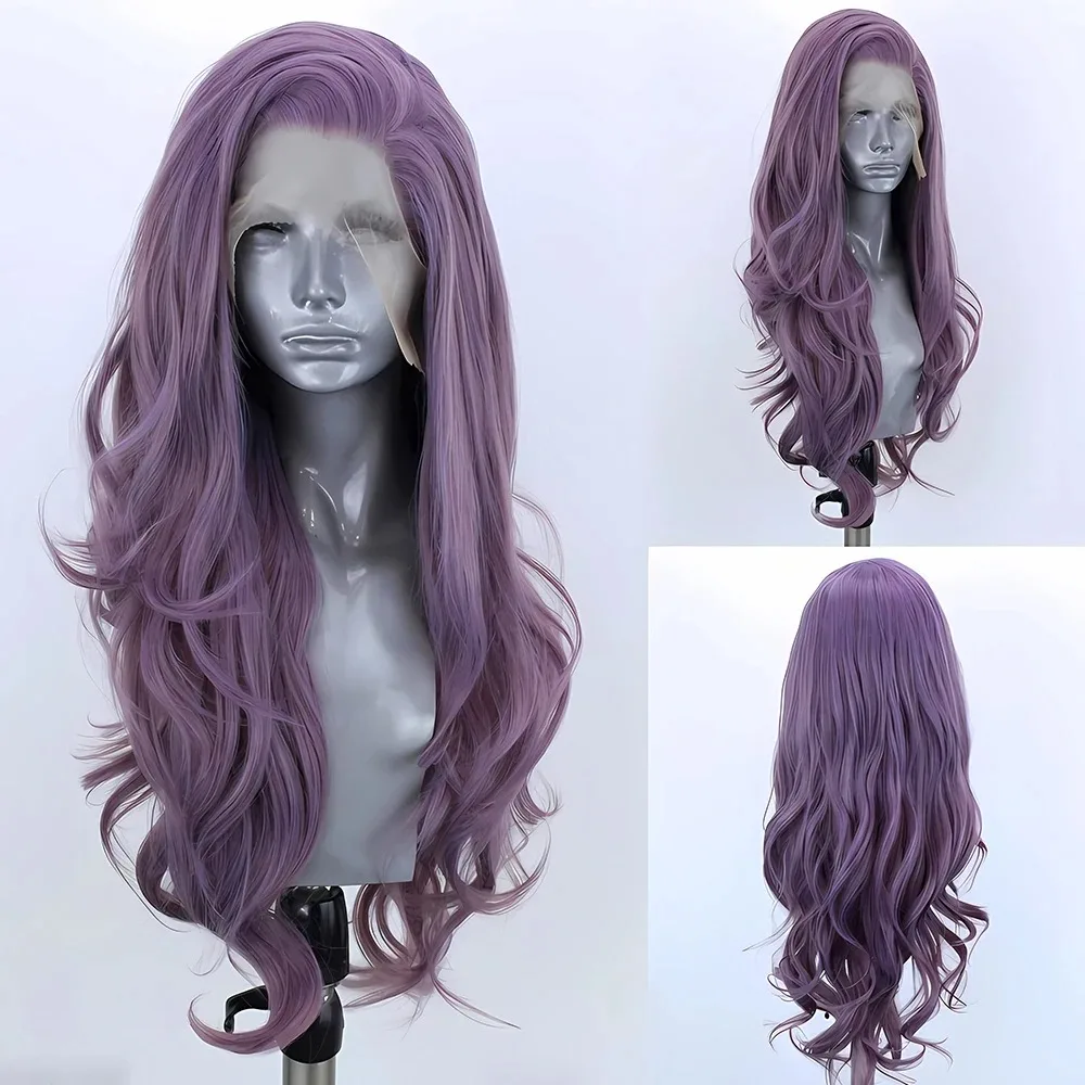 HD شفاف الأرجواني طويل موجة طبيعية شعر مستعار 13x4 الدانتيل شعر مستعار أمامي قبل قطعها الدانتيل الباروكة الأمامية الاصطناعية للنساء شعر مستعار 200 الكثافة