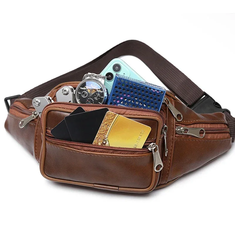 Fashion PU Leather Bag Waist Belt Bag Male Artificial Leather Fanny Pack Men's Waist Pack Luxury Small Shoulder Bags for Men