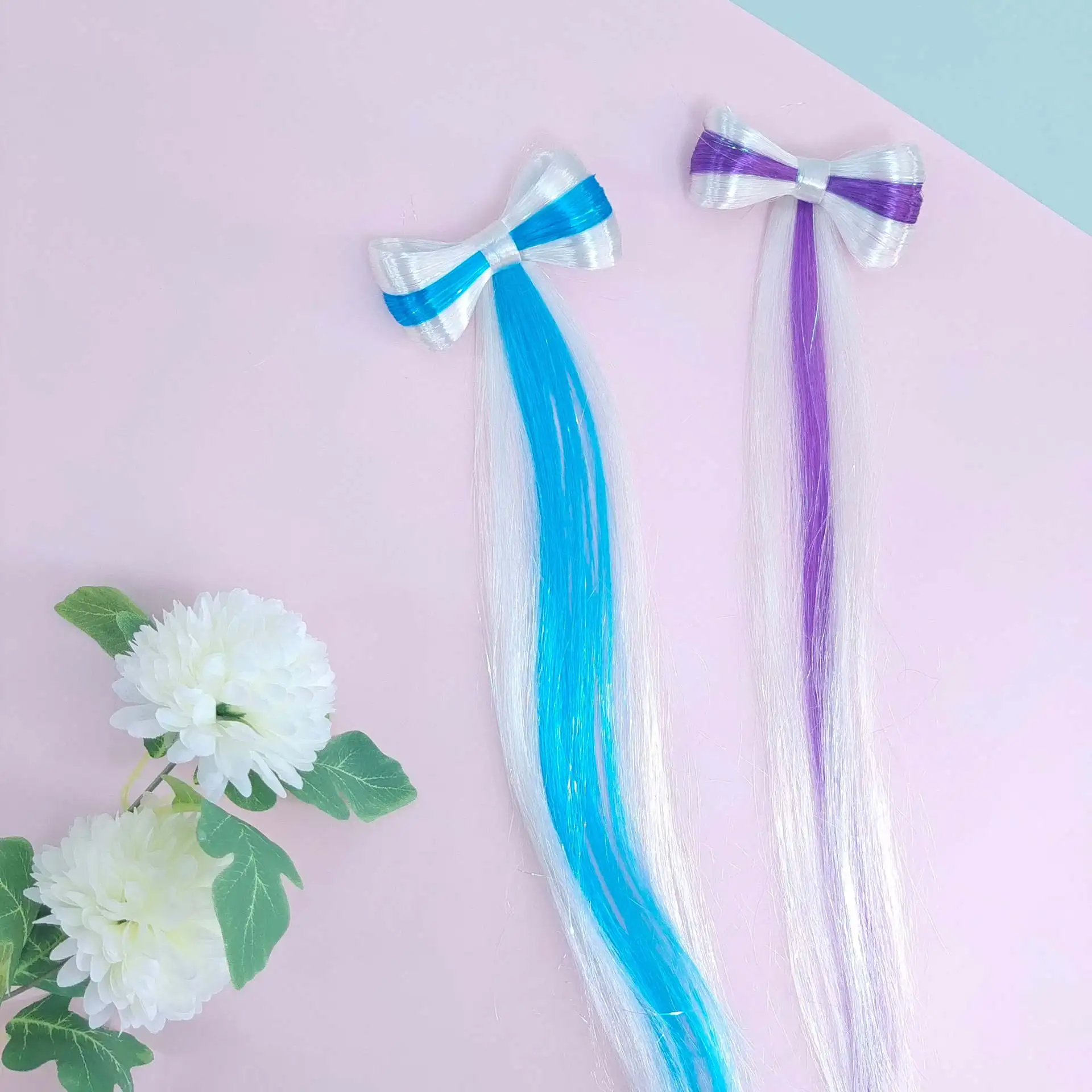 

Wholesale children's wigs, color blocked wigs, bows, children's hair accessories, children's hair clips, blue and purple