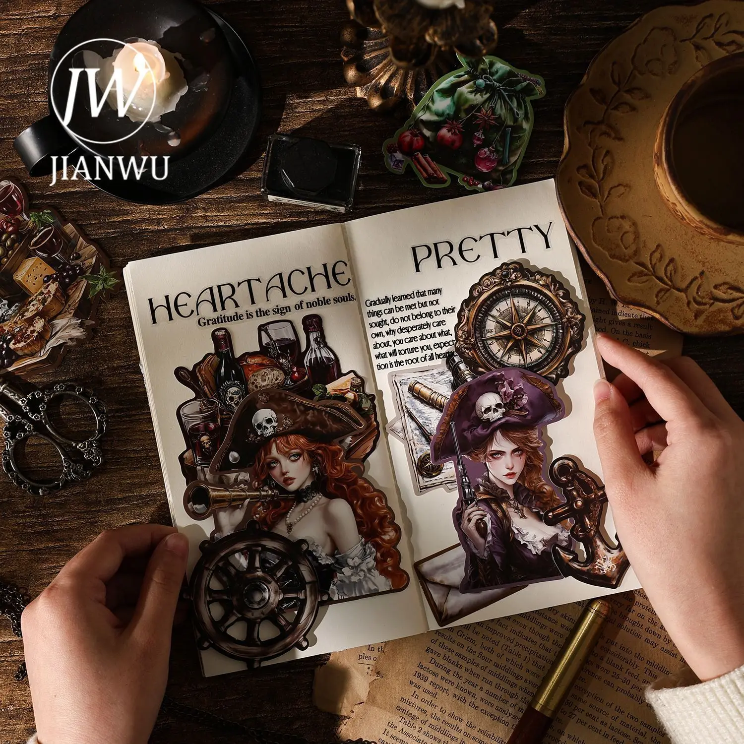 JIANWU Vintage Dark Character Flower Plant Landscape Material Collage Scrapbooking Sticker Creative DIY Journal Stationery view 4