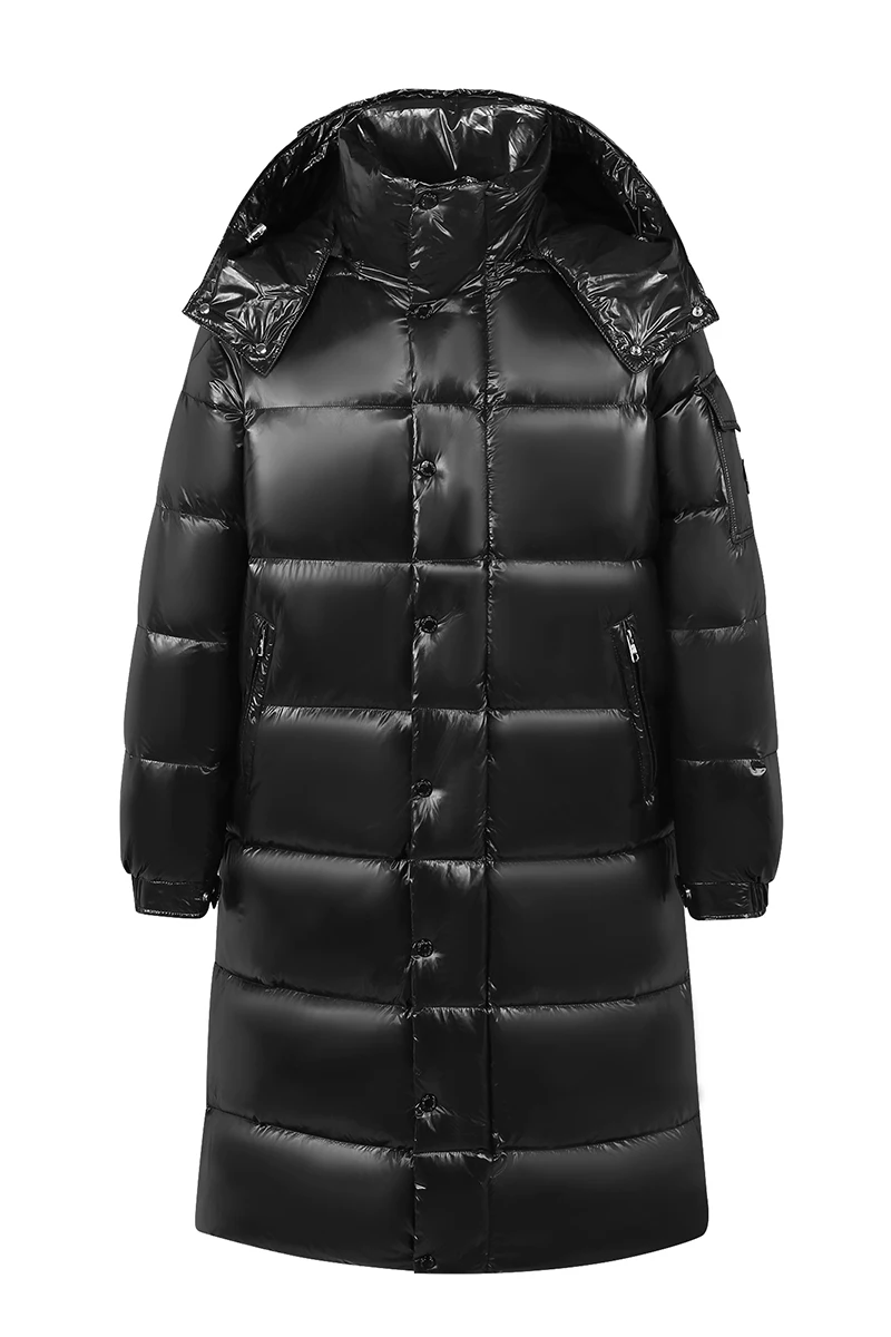 Classic Men's Warm Long-Length Bright Hooded Duck Down Jackets 2025 Winter Casual Windproof & Waterproof Thick Top Puffer Coats