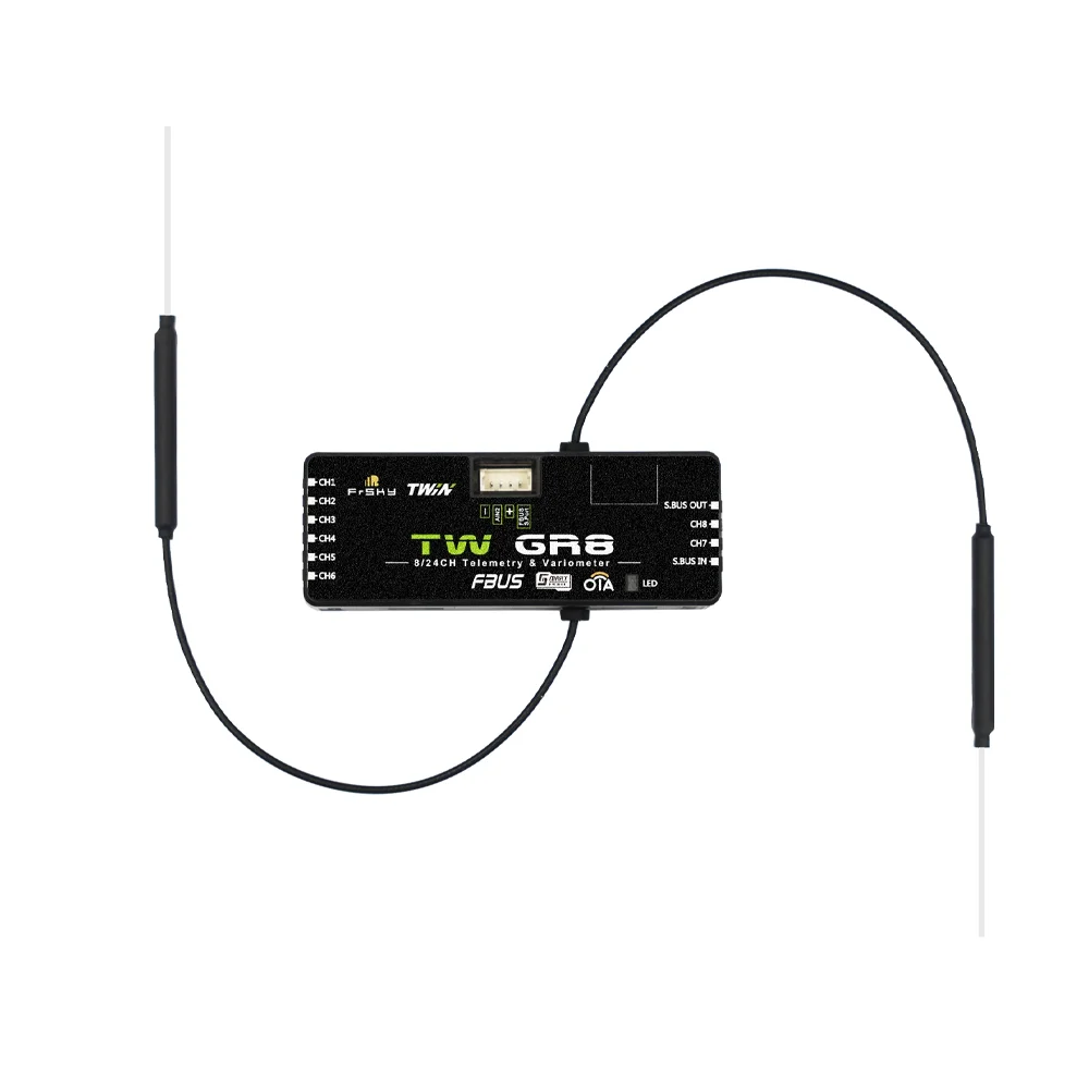 

FrSky TW GR8 Dual 2.4GHz Receiver With Built-in Air Pressure Sensor 8PWM Channels Can Support Telemetry Function Via FBUS/S.Port