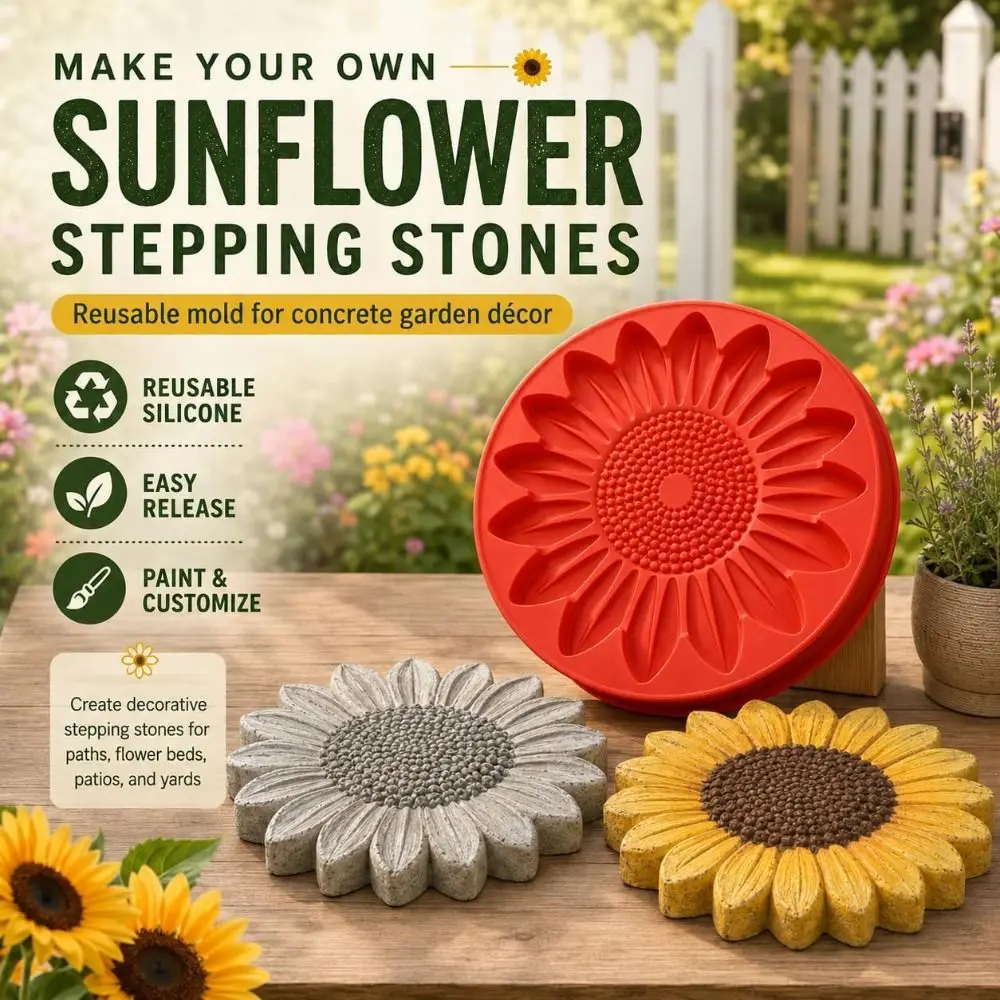 Silicone Sunflower Stepping Stone Mold Decorative Motif Reusable Flower Concrete Mold Assorted Shapes DIY Cement Casting