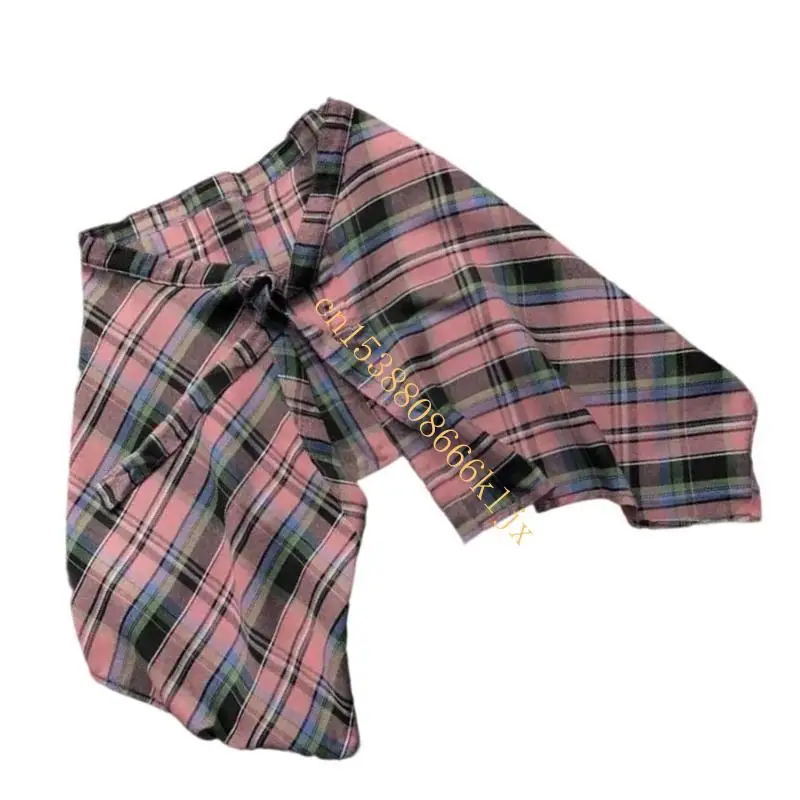 

Tie Back Checkered Layering Fake Top Lower Skirt Half Length Mini Skirt 066C