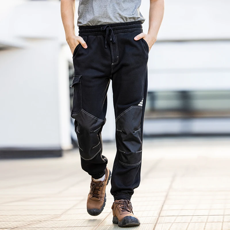 作業ズボン男性マルチポケット修理工作業ズボン膝保護ハイビズフリースカーゴパンツ弾性ウエストメカニカルパンツ