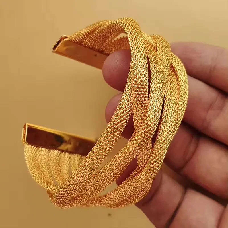 24K Dubai Bangles For Women Saudi Arabia Africa Fashion Gold Color Ethiopian Bride Wedding Bracelet Jewelry Gifts
