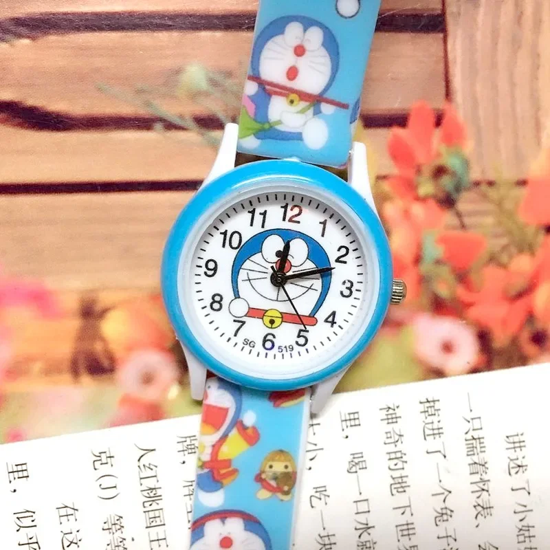 Disney-reloj de cuarzo con estampado de dibujos animados para niños, pulsera de silicona con diseño de gato Jingle, Doraemon, regalo de cumpleaños