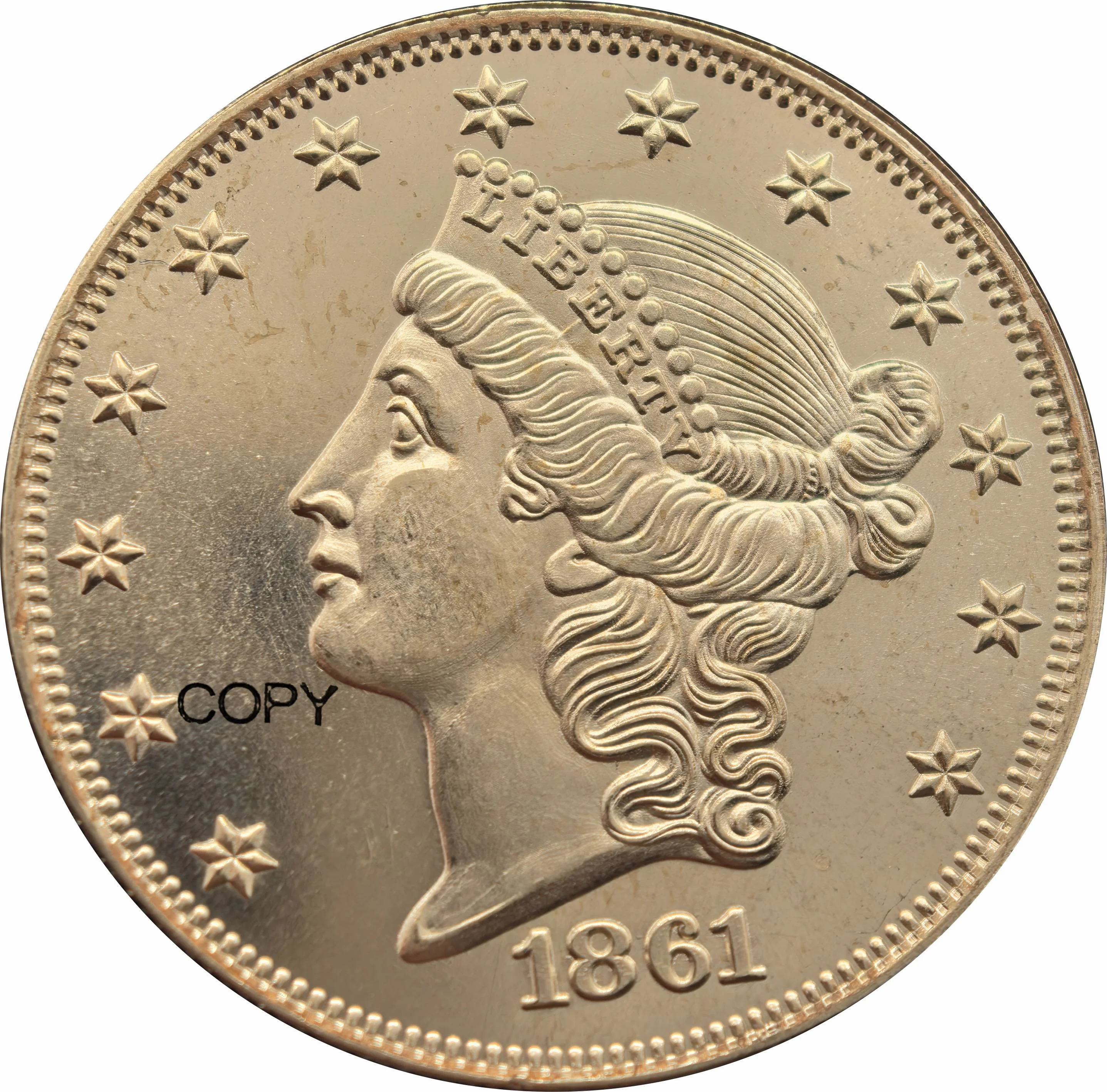 Moneda de copia de oro de latón 1861 de EE. UU., 20 dólares