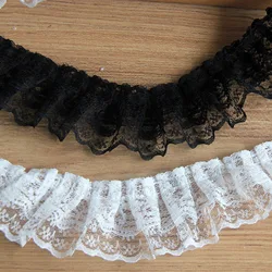 Double Layered Pleated Mesh Embroidery Lace Skirt Edge Decoration Black and White DIY Accessories 4.5cm