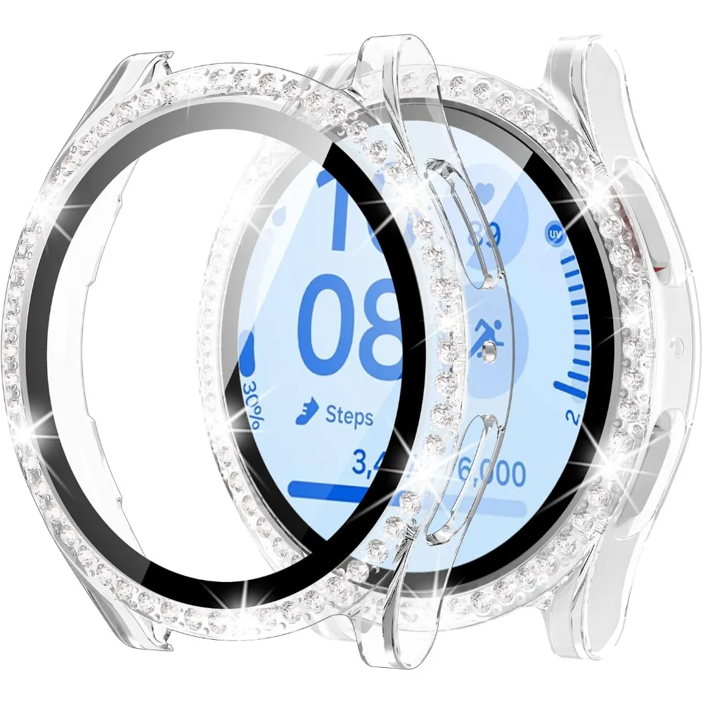 Bling Case for Samsung Galaxy Watch7 6 5 4 Screen Protector 40mm 44mm Accessories Diamond Protective Cover with Tempered Glass