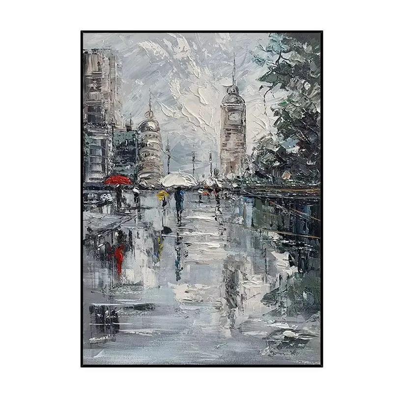 Modern Abstract Luxury Nordic Oil Painting, Paris Street Rain, Living Room Corridor Sofa Background Decoration, 2024 New Style