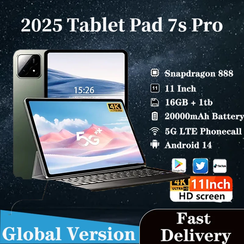 

New Global Edition Pad 7S Pro Tablet PC Pad Snapdragon 8gen2 HD 4K 16GB + 2TB Android 14 5G Tablet with Dual SIM WIFI 2025 Tab