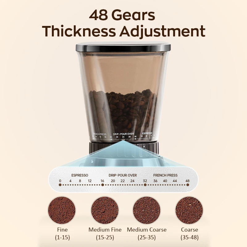 전기 커피 머신 상업용 원뿔형 버 커피 48단계 정밀 설정 그라인더 자동 커피 원두 분쇄기