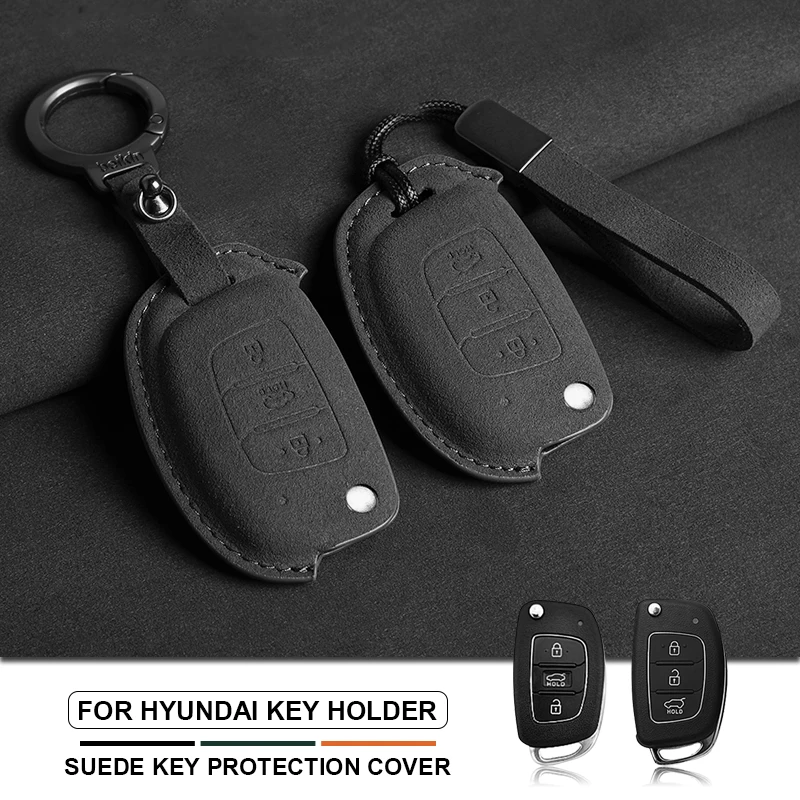 Suede Car Keyless Key Holder Case For Hyundai Creta 2021 IONIQ Elantra I30 Ix35 Tucson 2017 3 Button Key Protect Car Accessories