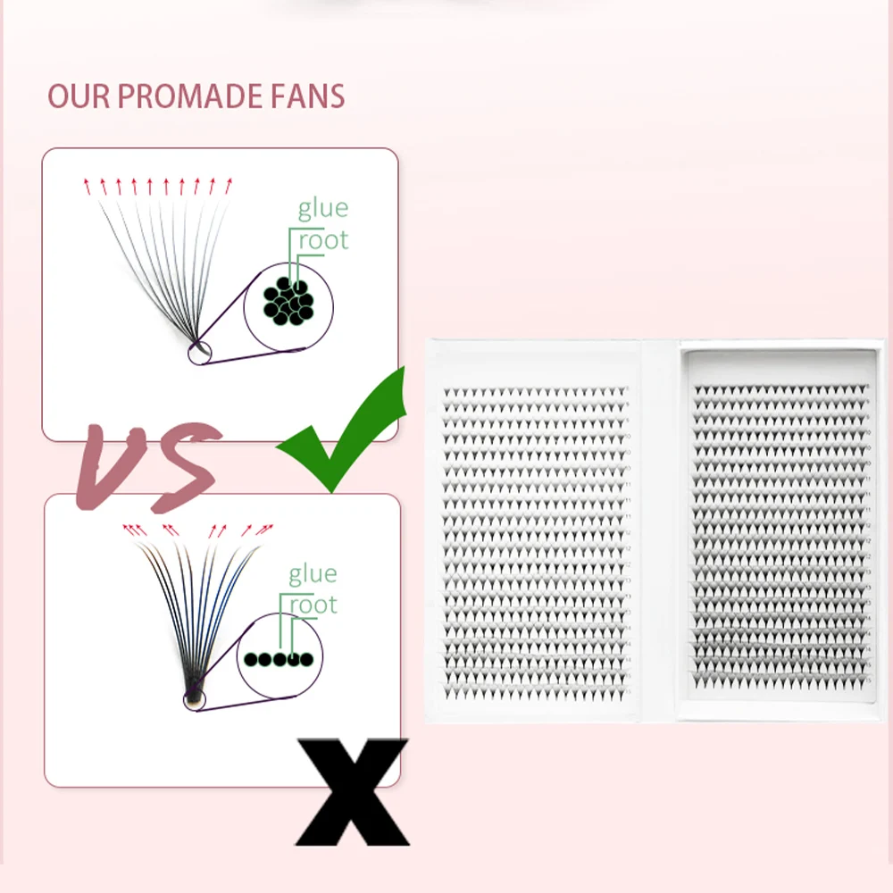 사전 제작 볼륨 속눈썹 선풍기, 개별 날카로운 뾰족한 베이스, 사전 제작 러시아 볼륨 팬, 속눈썹 익스텐션 메이크업 도구, 800/1600 팬