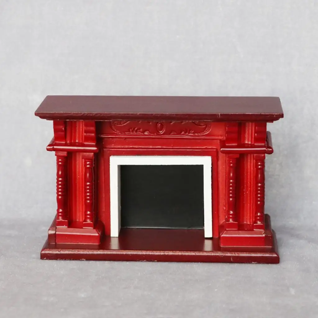 Simulation Red Wood Miniature Fireplace Freestanding for 1/12 Doll House Furniture Living Room Decor DIY Scene