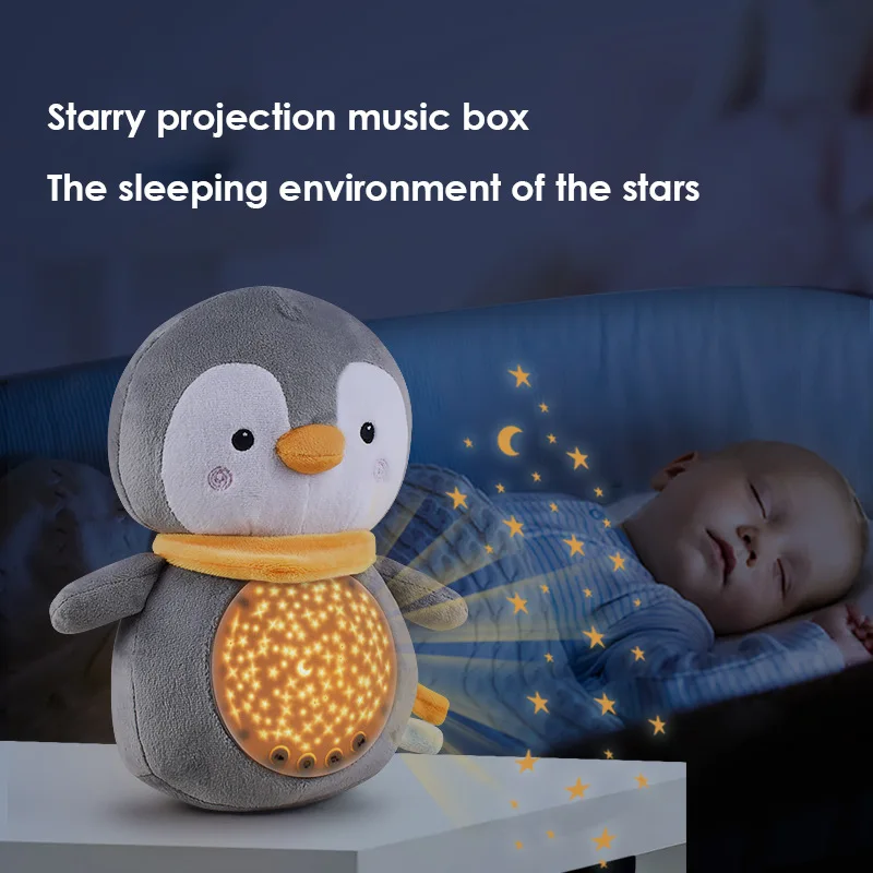 [Divertente] pinguino procione bambola LED luce e musica lenitiva bambola giocattoli per bambini bambola addormentata peluche giocattoli per bambini regalo di compleanno per bambini