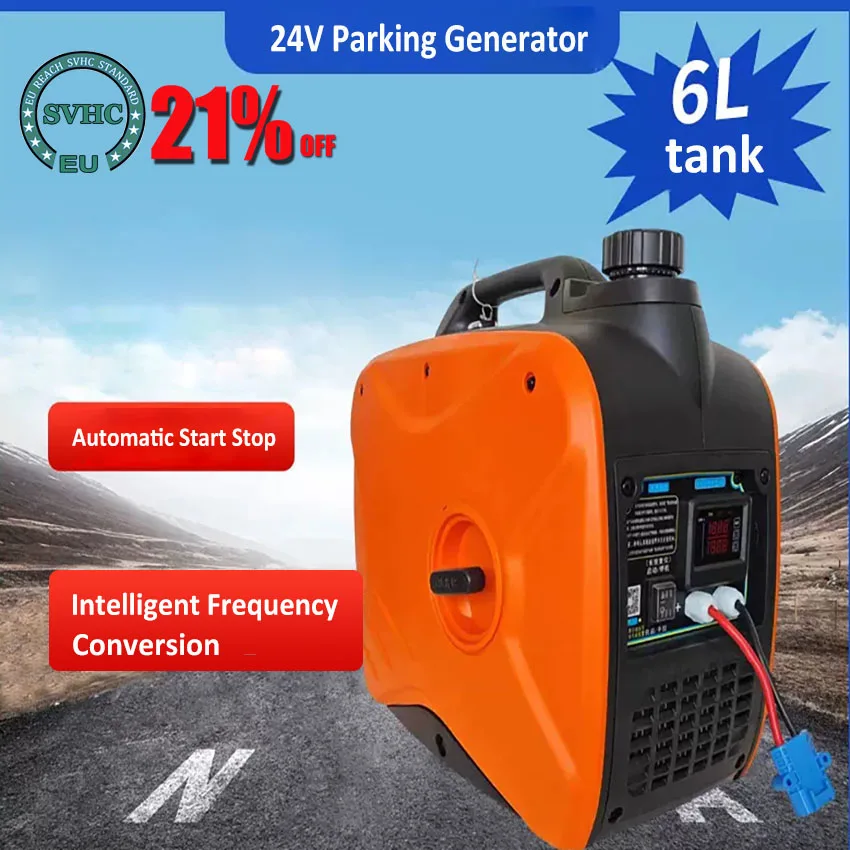 Aire acondicionado de estacionamiento automático, generador de gasolina de 3KW, 24V, arranque remoto, vehículo de carga de CC, silencioso, generador