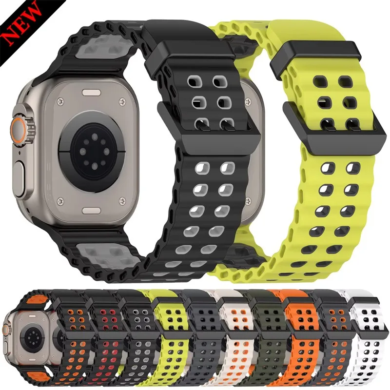 

Silicone strap for Apple Watch Ultra/2 49mm 10 46mm 9 8 7 45mm Breathable color matching Replacement iWatch 6 5 4 SE 44mm Correa