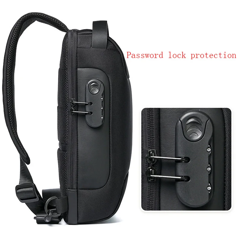 Men Sling Backpack Rucksack Crossbody Bag with USB Charge Port Anti-theft Travel Male Motorcycle Rider Side Shoulder Chest Bags