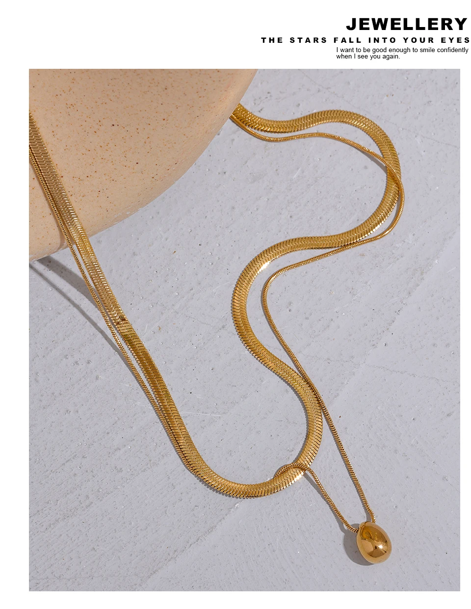 Yhpup Schlangenkette, doppellagiger Edelstahl, Wassertropfen-Anhänger, Halskette für Damen, Statement-Schmuck aus 18 Karat Gold, wasserdicht – Detail 11