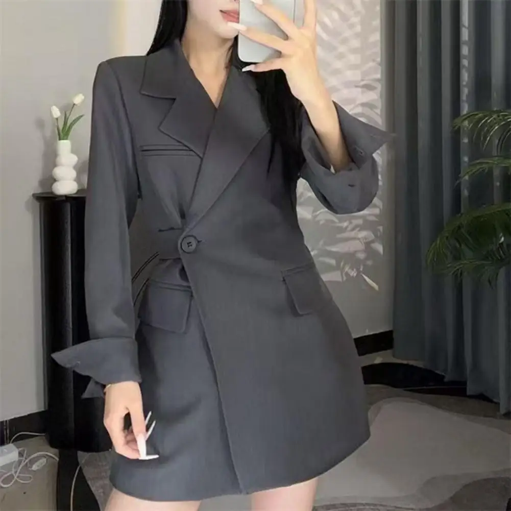 Basic Women Suit Jacket Women Suit Coat Lapel Long Sleeve Side Buttons Placket Suit Jacket Versatile Business Outerwear