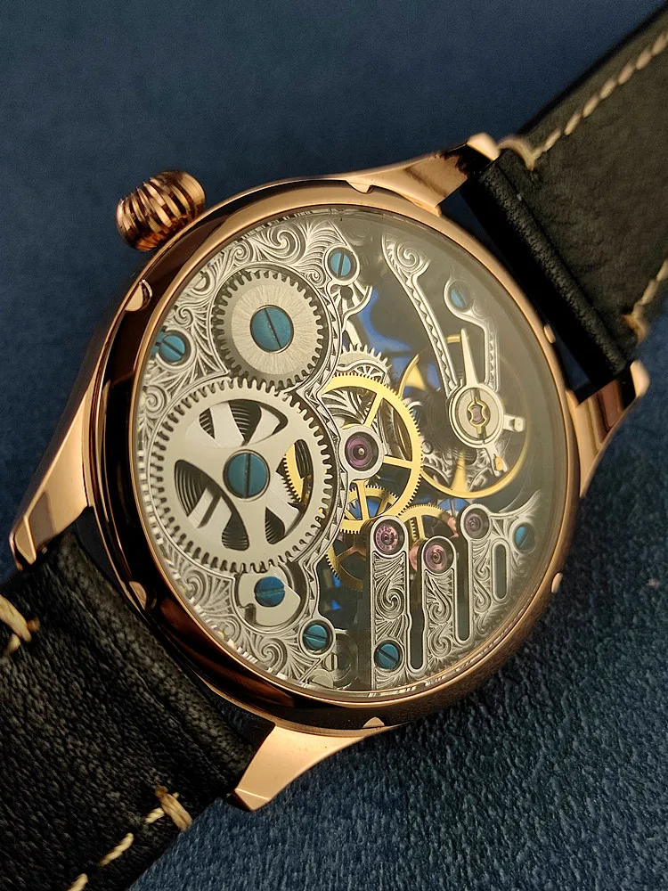 Manual Mechanical Watch Ancient Business Seagull Movement St3600K Engraved and Guilloché Blue-Finished Hands Fashion