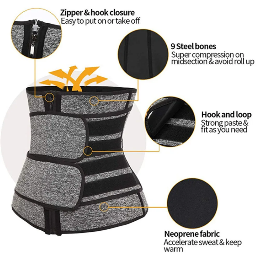 

Тренажер для талии, женское боди с двойным поясом, плотный формирователь для фитнеса, гладкая дышащая одежда для моделирования тела для женщин, серая Xl