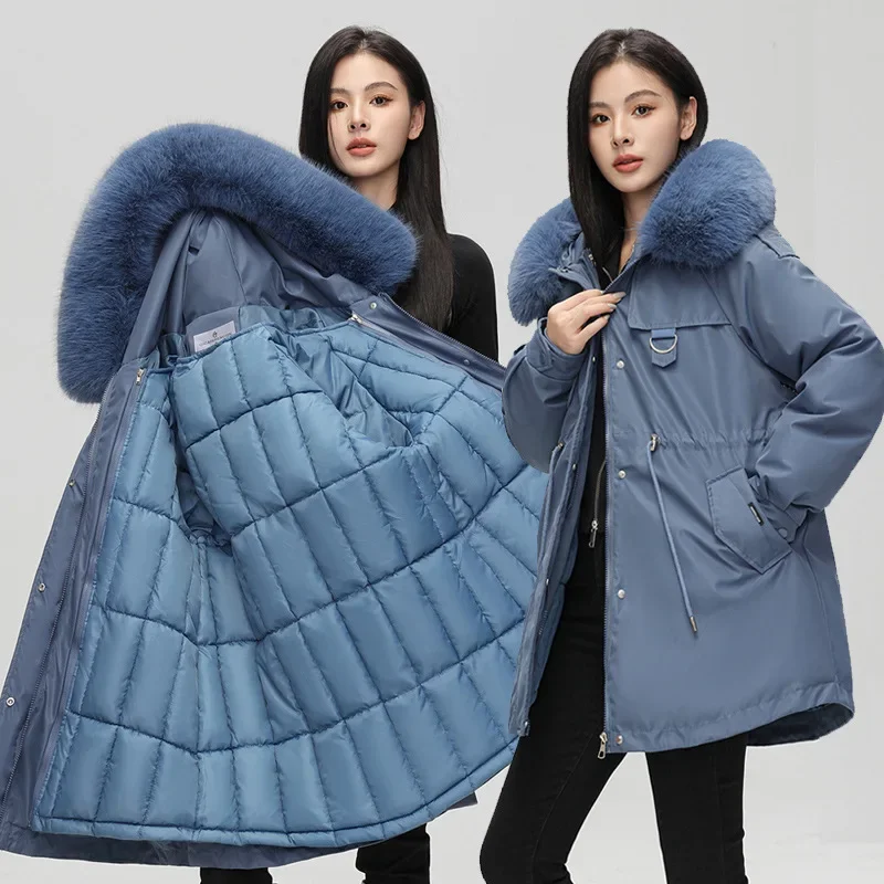 Women's Hooded Puffer Jacket with Removable Liner, Cotton Padded Coat, Long Parkas, Outwear Clothing, Winter, New, 2024