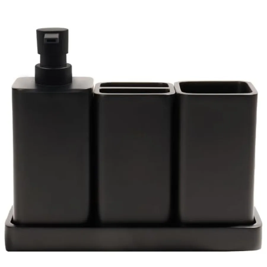 

Bathroom Accessories Set 4 Pcs Bathroom Accessory Set with Matte Black Soap Dispenser Toothbrush Holder Qtip Holder Complete Ba