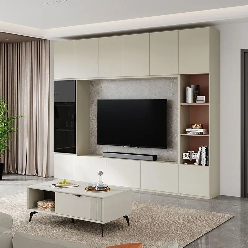 Solid wood about modern living room high side cabinet rack integrated combination floor against the wall