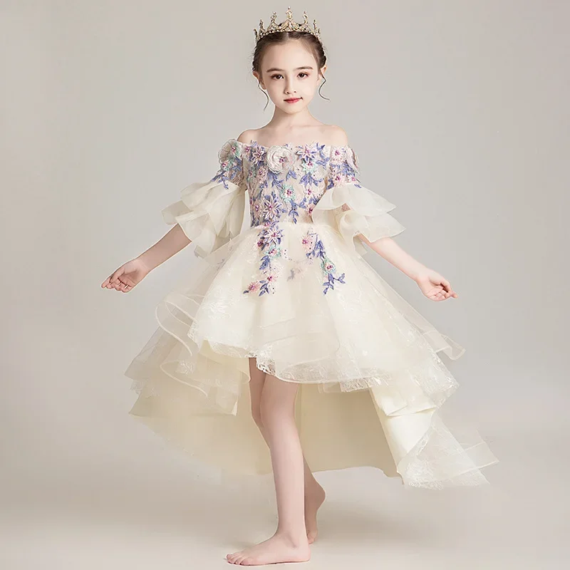 Tulle Fairy dress Children\'s elegant Pageant Dress For girls wedding evening Birthday Party Prom Ball Gown Kid Long Dresses 2024