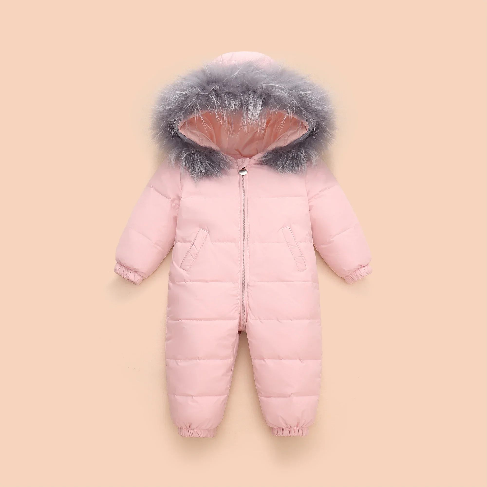 2024 Kids Baby Winter Jumpsuit Real Raccoon Fur Baby Girl Snowsuit Toddler Boy Winter Romper Infant overalls Baby Clothes