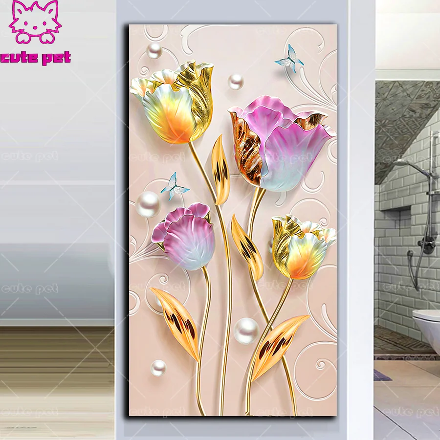 

5d cross stitch Modern 5D flowers diy Mosaic diamond embroidery all drill square drill wallpaper decor rhinestone pictures larg