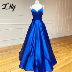 Lily Blue A Line Formal Dresses Sweetheart Pleat فساتين للحفلات الراقصة Spaghetti Strap Bow Special Occasion Dresses robe soirée