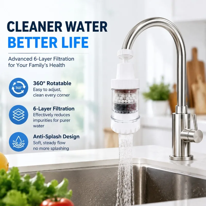 360‑Degree Rotatable 6‑Layer Faucet Filter Universal Kitchen Water Purifier Household Tap Anti‑Splash Sprayer Efficient Impurity