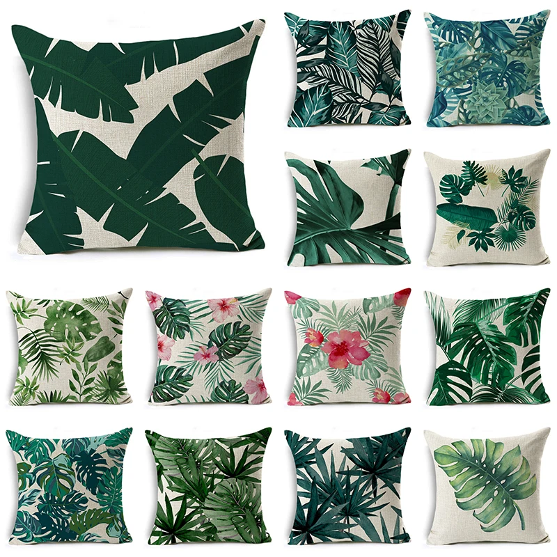 

Tropical Plants Cushion Cover 45x45cm Linen Decorative Pillow Cover Sofa Bed Pillow Case