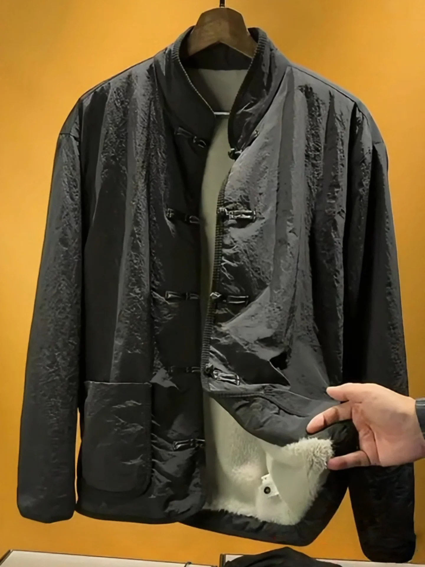 

Китайский Sle воротник-стойка на подкладке, мужская зимняя теплая верхняя одежда, модное традиционное пальто с вышитыми пуговицами