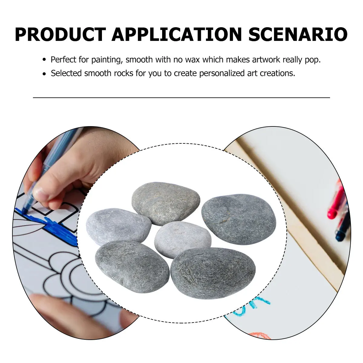 6Pcs Hand-Painted Rocks for Art Creations Smooth Stones 5-9cm Mixed Color Needed Perfect for Display Hand-Painted Rocks